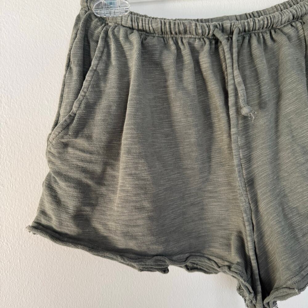 Aerie Slub Shorts featuring Textured Cotton Fabric and Raw Hem in Green - Picture 2 of 6